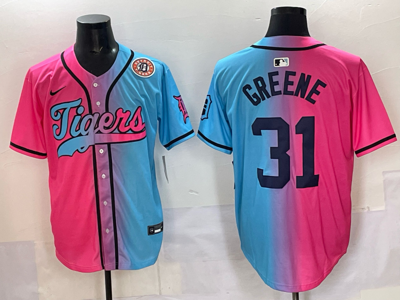 Men 2025 Detroit Tigers 31 Greene Blue pink Game Nike MLB Jersey style 036